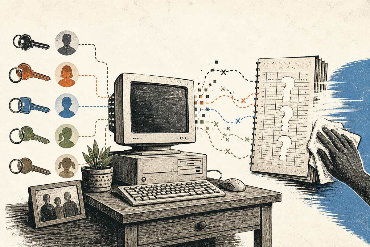 An old computer handed down to a family member, connected to several accounts but missing the audit trail needed to determine the impact of a compromise